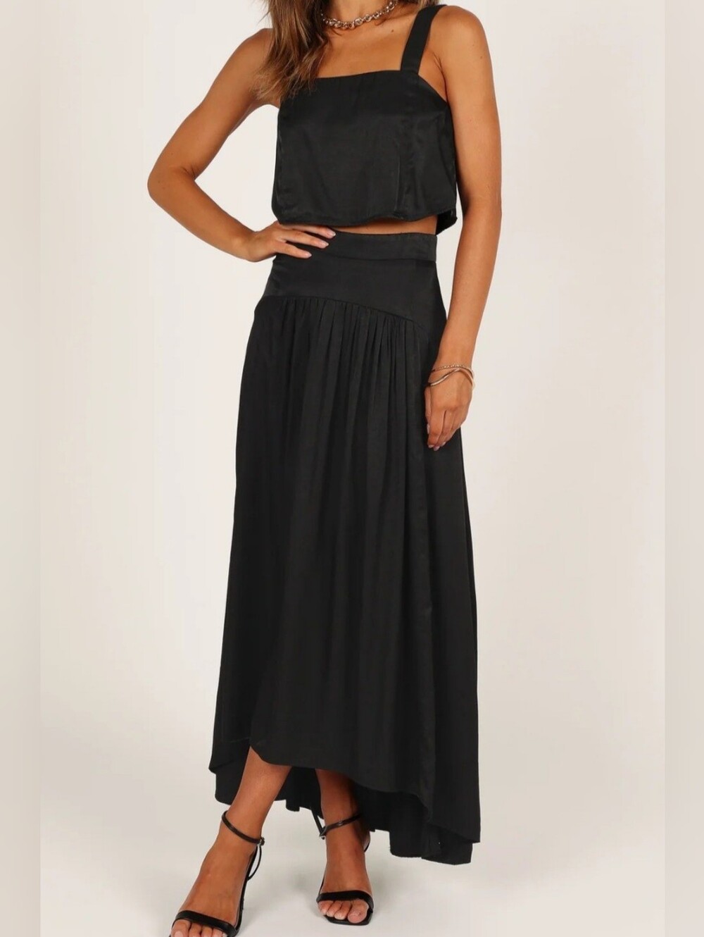 Petal & Pup Black High-Waist Maxi Skirt with Matching Top